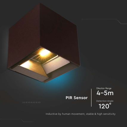 Applique murale solaire avec détecteur LED/9W/3,7V 3000/4000/5000K 2600 mAh IP65 marron