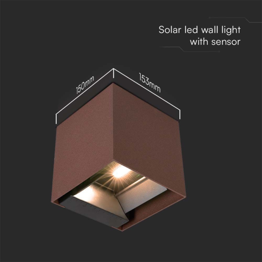 Applique murale solaire avec détecteur LED/9W/3,7V IP65 4000K marron