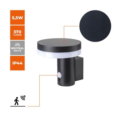 Applique murale solaire avec détecteur SOLARIS3 LED/5,5W/3,7V 4000K IP44 2600 mAh