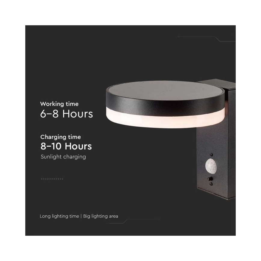 Applique murale solaire extérieure avec détecteur LED/5,5W/3,7V 3000K IP54