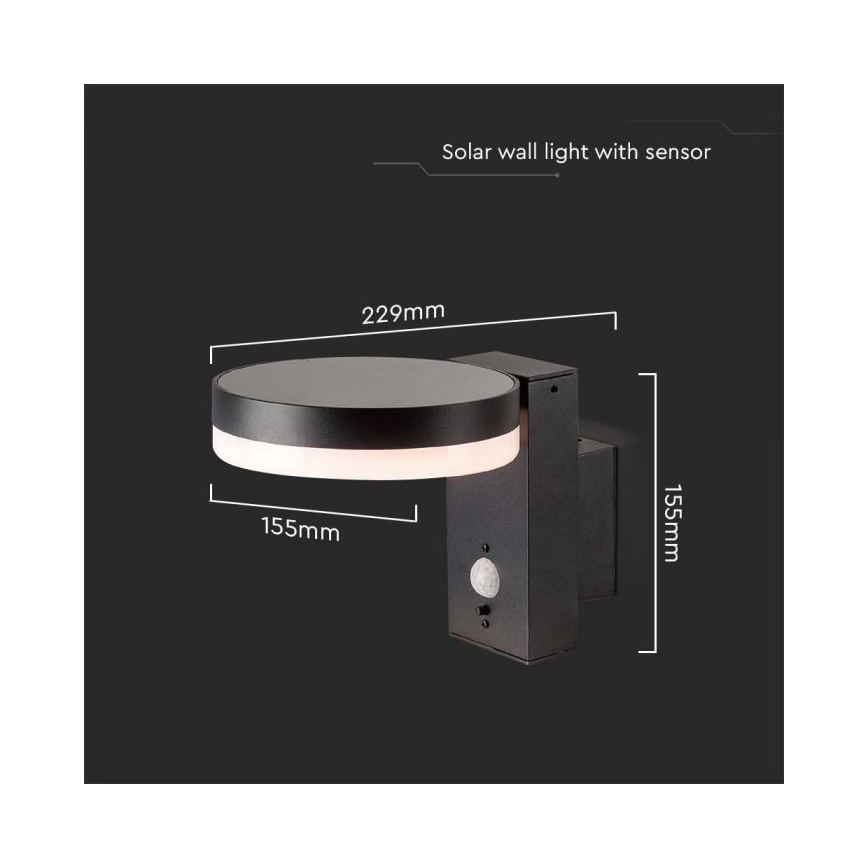 Applique murale solaire extérieure avec détecteur LED/5,5W/3,7V 3000K IP54