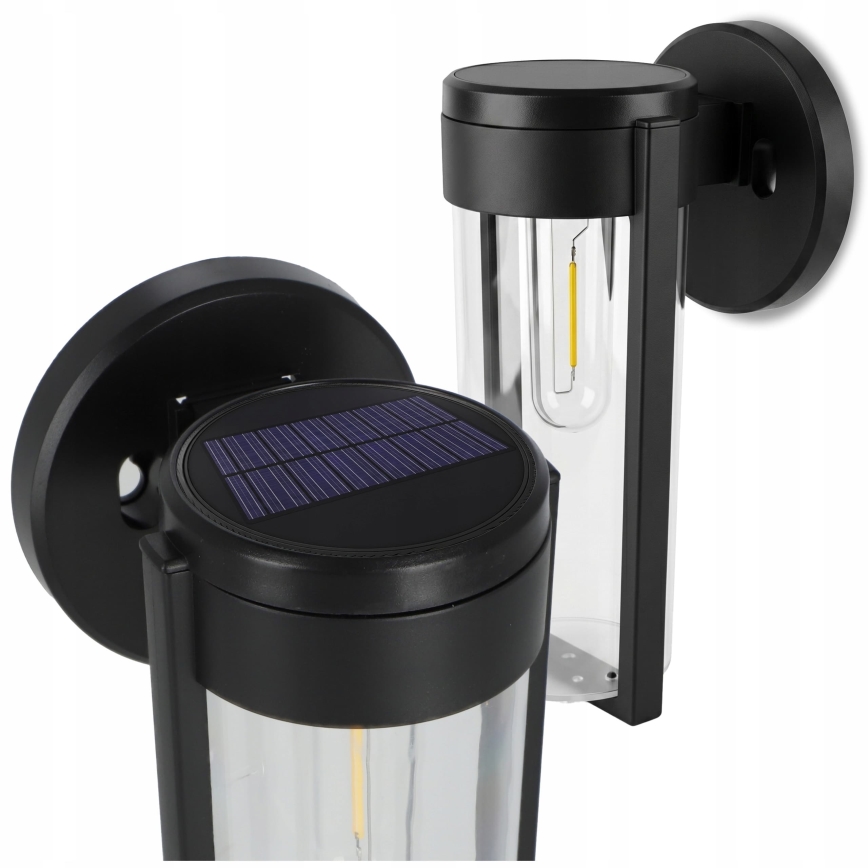 Applique murale solaire LED 1 W, 3,7 V, 500 mAh, IP65, noire