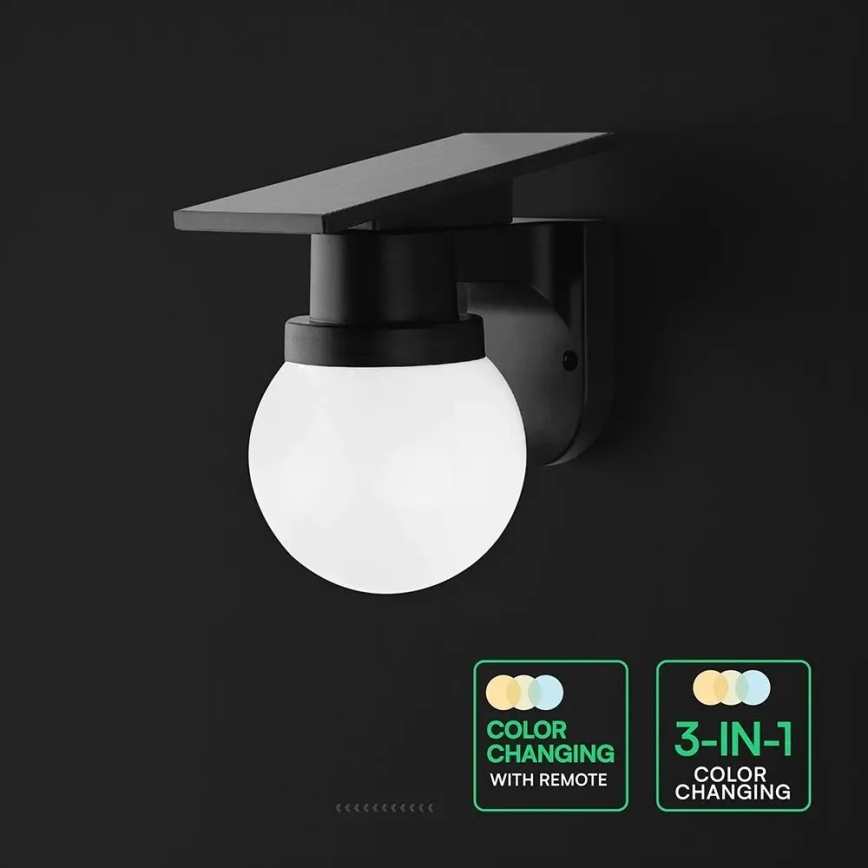 Applique solaire LED/3,7V 3000/4000/6400K IP54 1800 mAh noire + télécommande