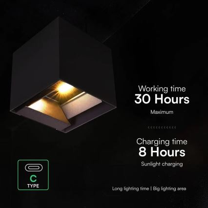 Applique murale solaire LED avec capteur LED/9W/3,7V 3000/4000/5000K IP65 2600 mAh noire