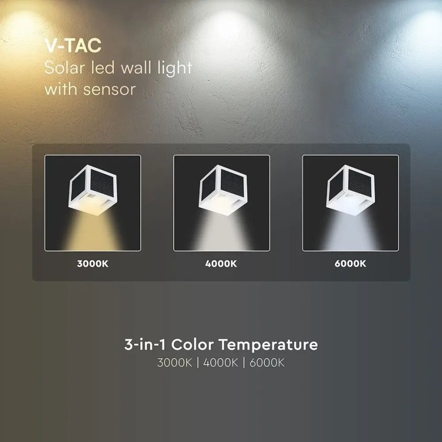 Applique murale solaire LED avec capteur LED/9W/3,7V 3000/4000/6000K IP65 2600 mAh blanc