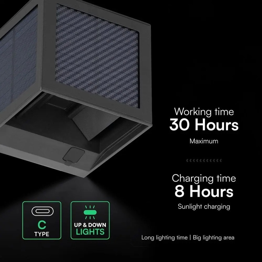Applique murale solaire à LED avec détecteur LED/9W/3,7V 3000/4000/6000K IP65 2600 mAh noir