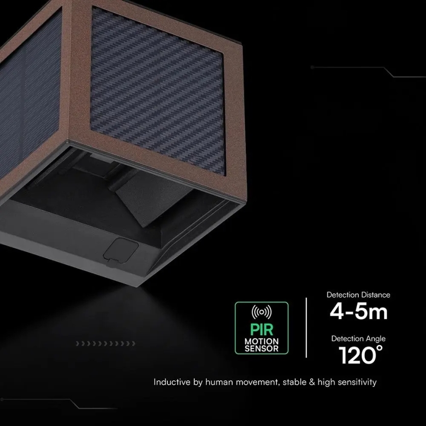Applique murale solaire LED avec capteur LED/9W/3,7V 3000/4000/6000K IP65 2600 mAh marron
