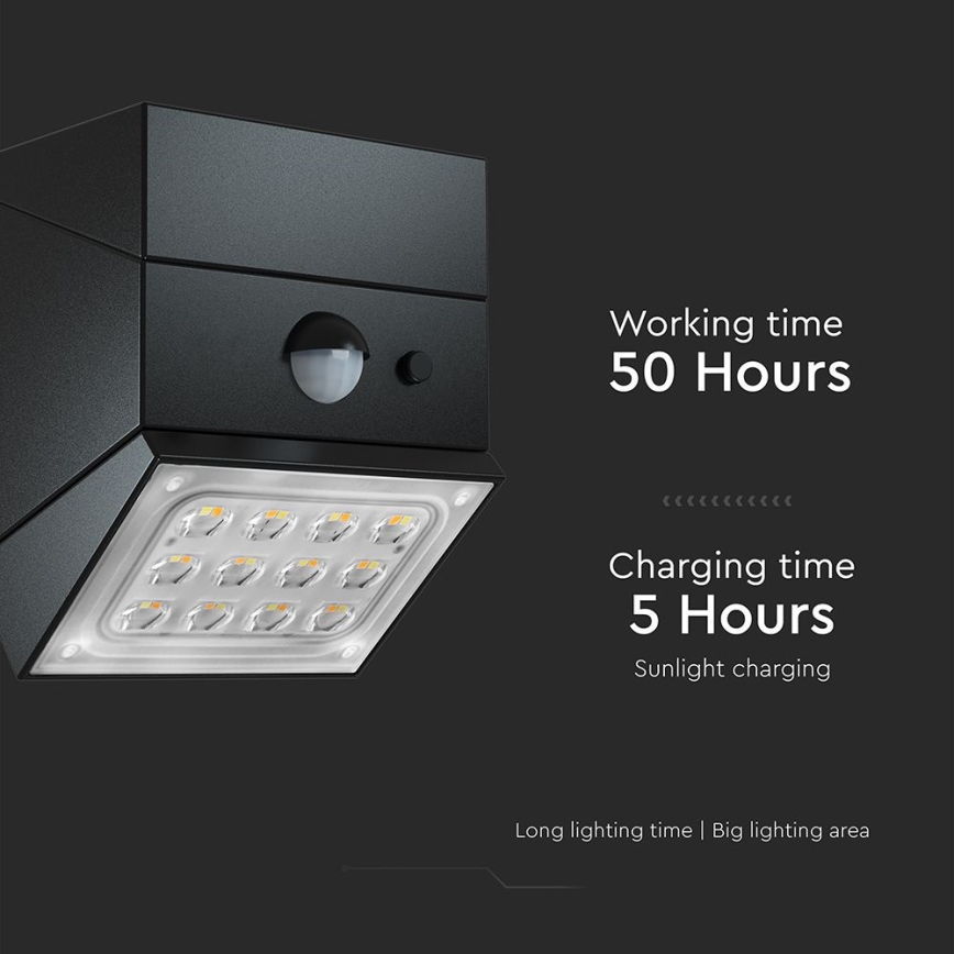 Applique solaire murale à LED avec détecteur LED/2,5W/3,7V 3000/4000/6000K IP65 1200 mAh noire