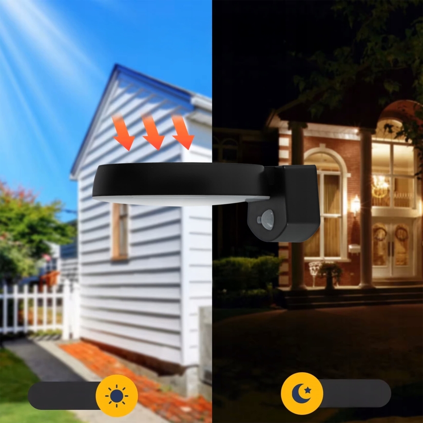 Applique murale solaire LED à intensité réglable avec capteur LED/3W/3,7V 1800 mAh IP54 noire