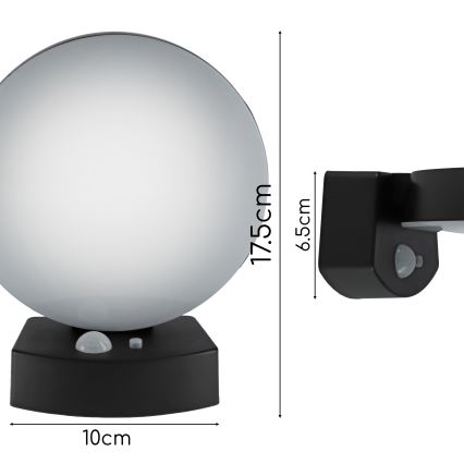 Applique murale solaire LED à intensité réglable avec capteur LED/3W/3,7V 1800 mAh IP54 noire