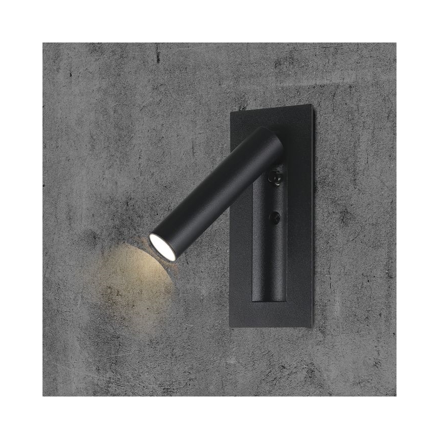 Applique murale spot LED 2 W, 230 V, 3000 K, noir