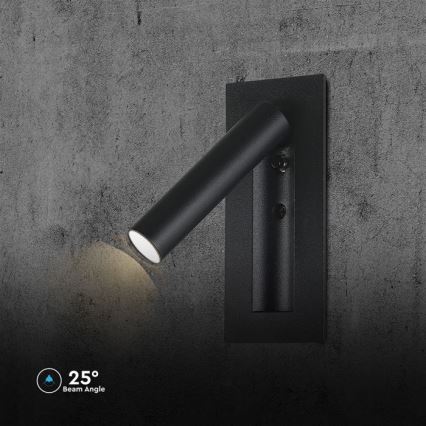 Applique murale spot LED 2 W, 230 V, 3000 K, noir