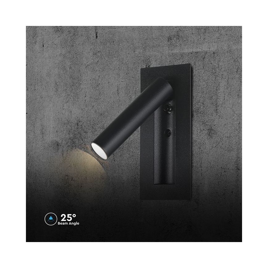 Applique murale spot LED 2 W, 230 V, 3000 K, noir