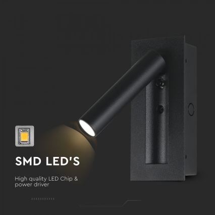 Applique murale spot LED/2W/230V 3000K noir