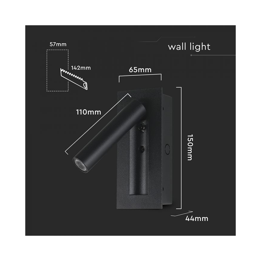 Applique murale spot LED/2W/230V 3000K noir