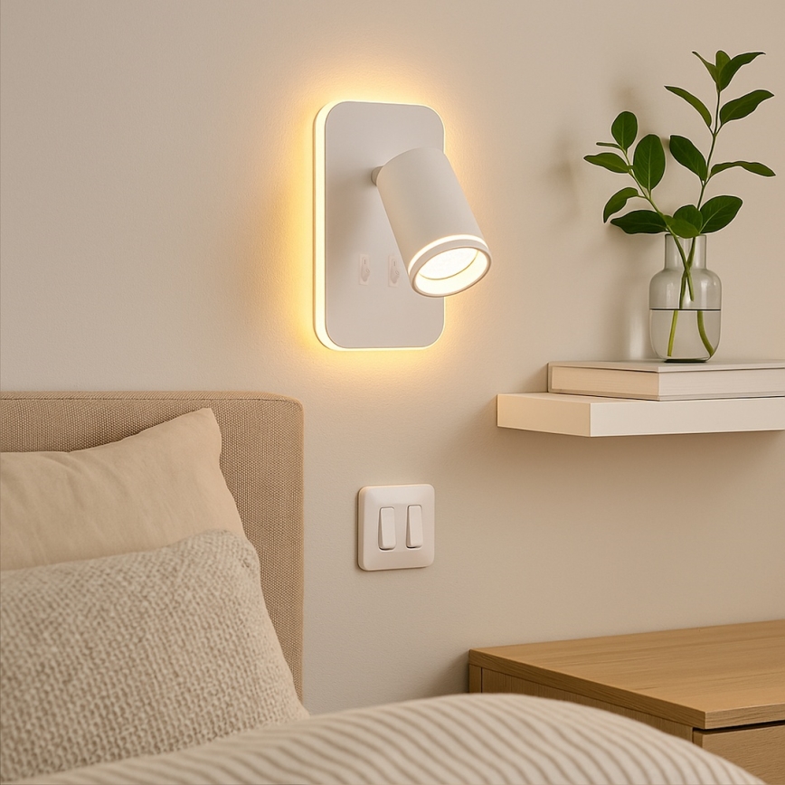 Applique murale spot LED PIPE 1xGU10/10W/230V + LED/6W, blanche