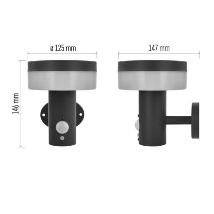 Applique murale solaire LED avec capteur LED/2W/3,7V 1200 mAh IP44