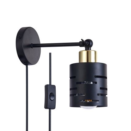 Applique spot murale ELEN avec interrupteur 1xE27/35W/230V noir/doré