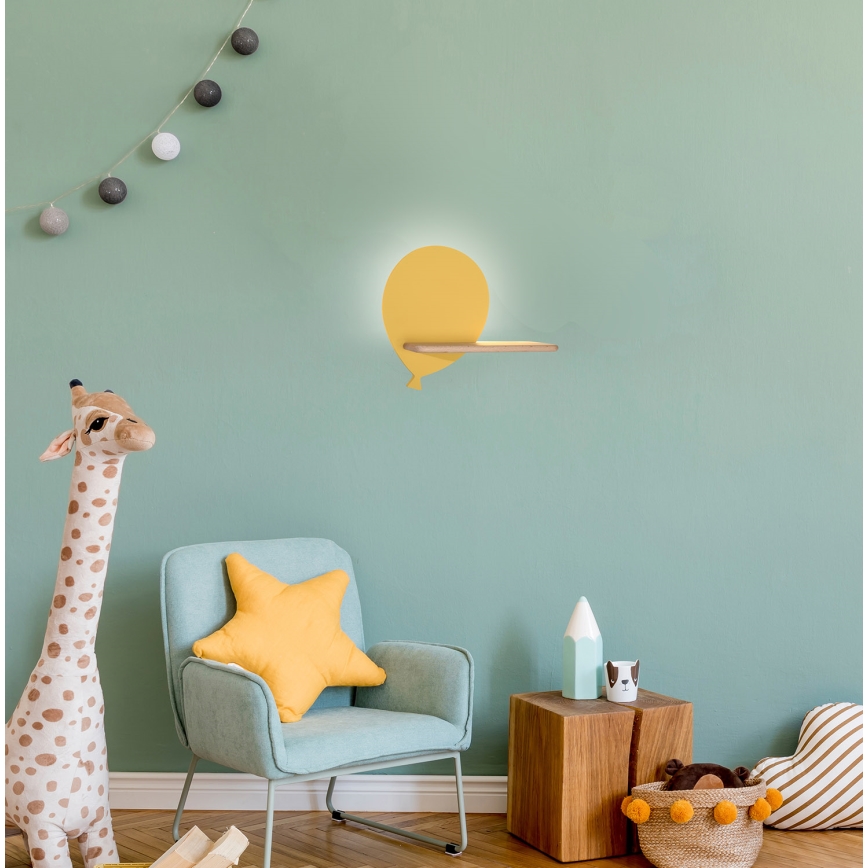 Appllique murale étagère enfant BALLOON LED/4W/230V jaune/bois