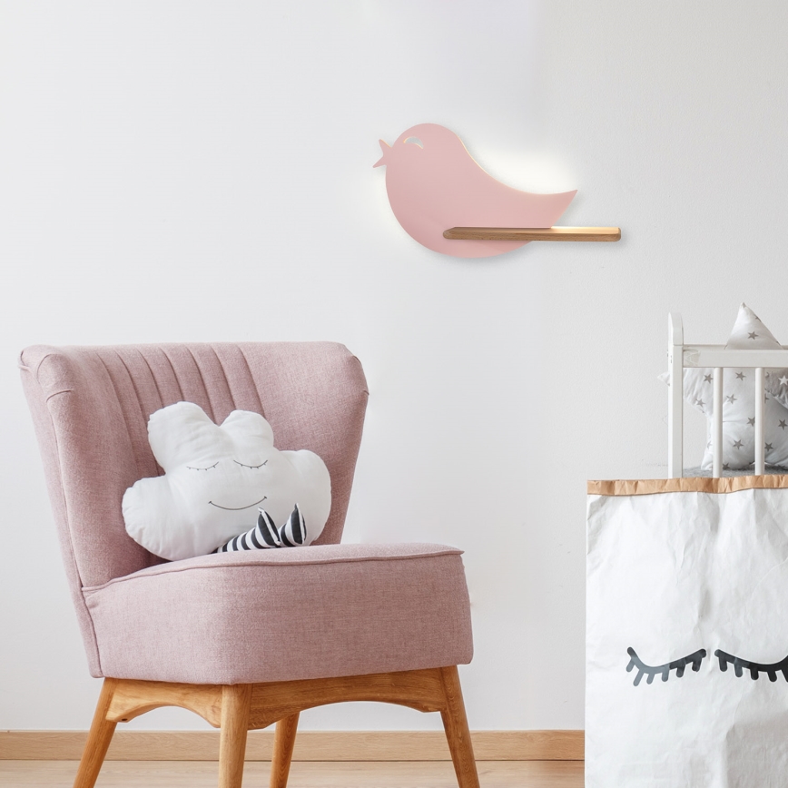 Appllique murale étagère enfant BIRD LED/5W/230V rose/bois
