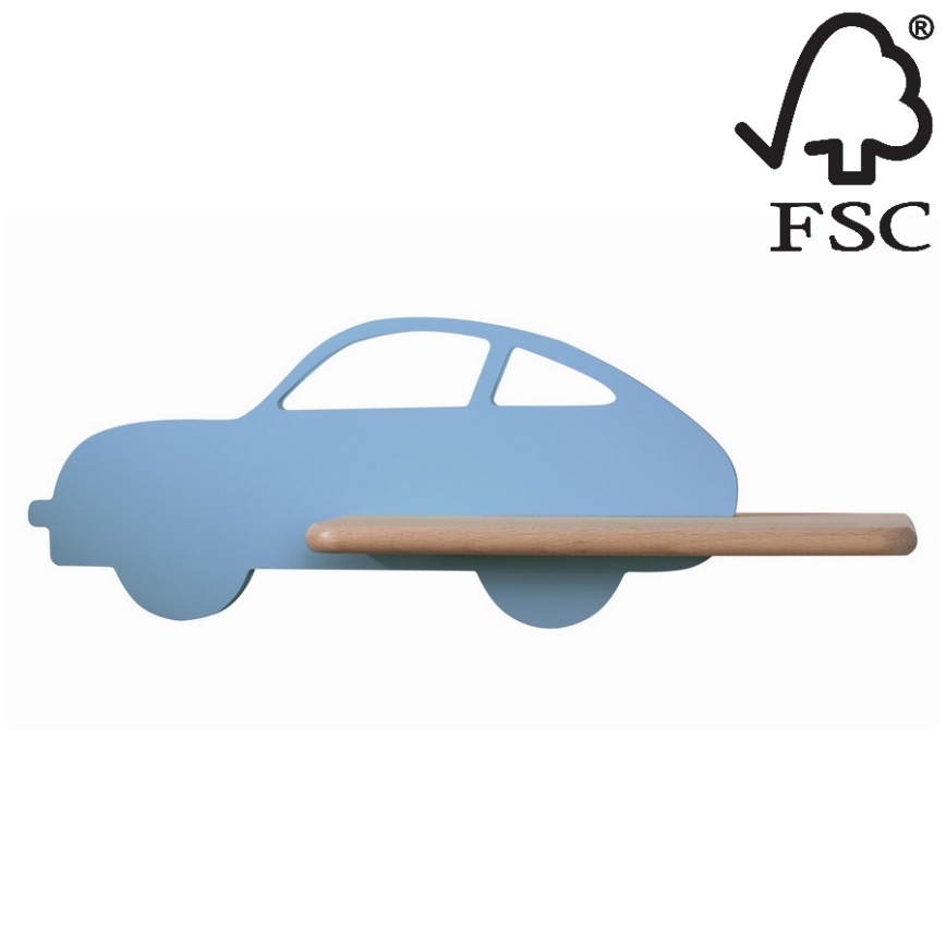 Appllique murale étagère enfant CAR LED/5W/230V bleu/bois