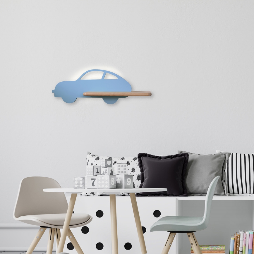 Appllique murale étagère enfant CAR LED/5W/230V bleu/bois