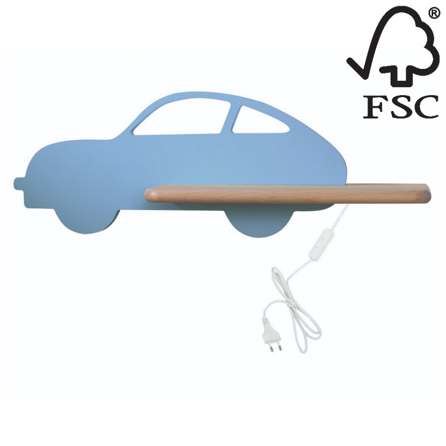 Appllique murale étagère enfant CAR LED/5W/230V bleu/bois