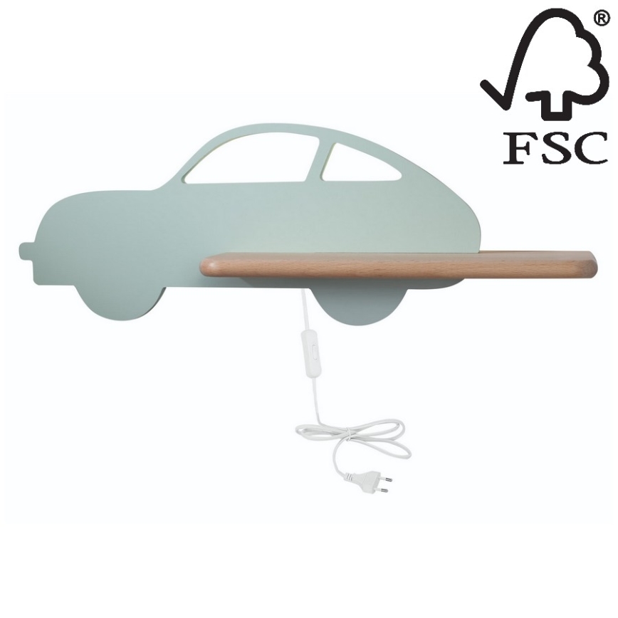 Appllique murale étagère enfant CAR LED/5W/230V vert/bois