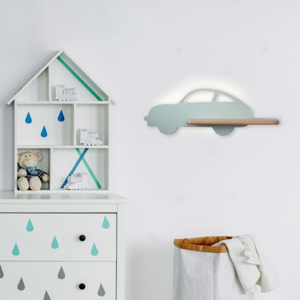 Appllique murale étagère enfant CAR LED/5W/230V vert/bois