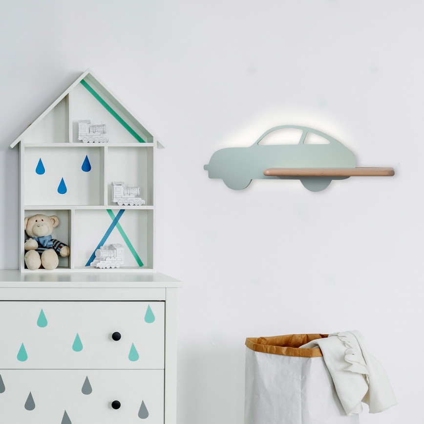 Appllique murale étagère enfant CAR LED/5W/230V vert/bois