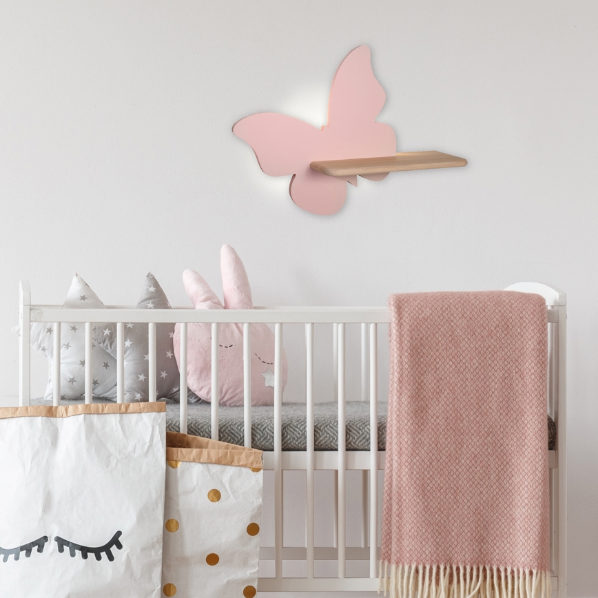 Appllique murale étagère enfant PAPILLON LED/5W/230V rose/bois