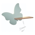Appllique murale étagère enfant PAPILLON LED/5W/230V vert/bois