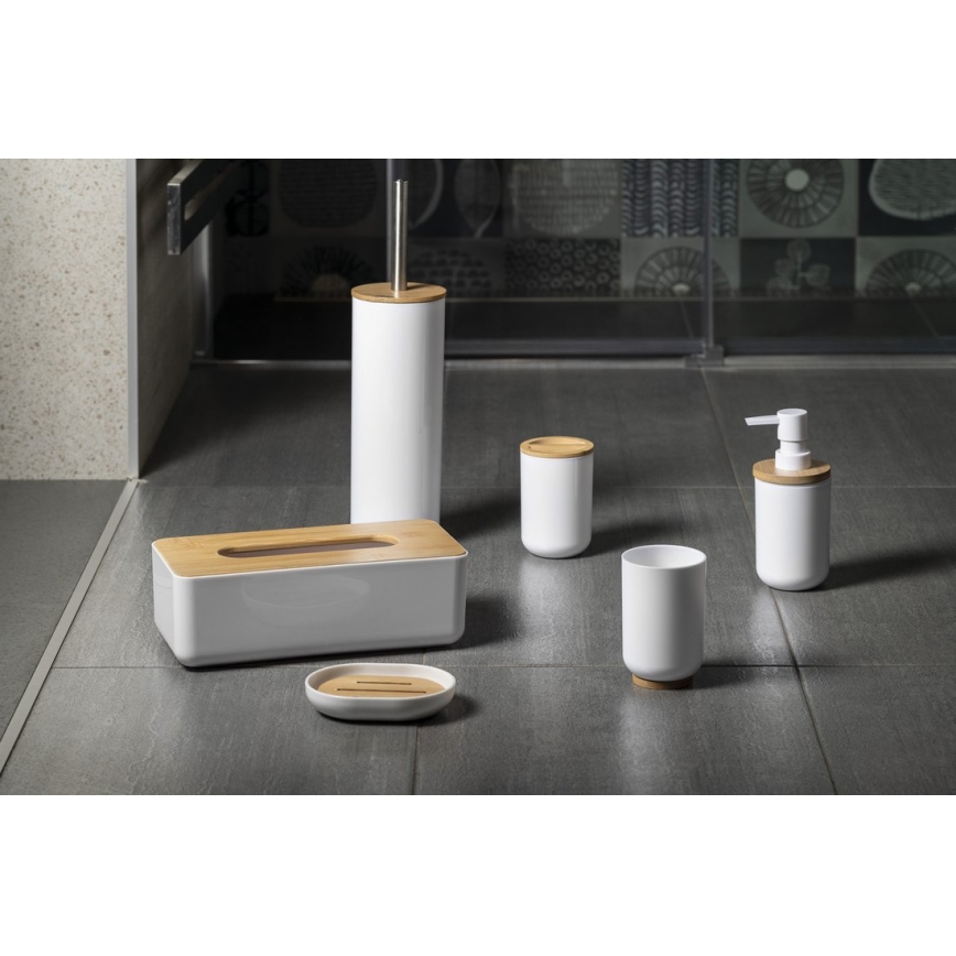 Aqualine - Brosse de toilette sur pied blanc/bambou