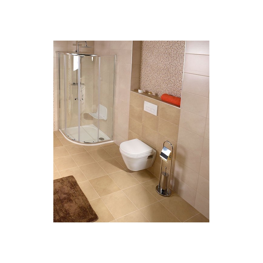 Aqualine - Brosse WC sur pied avec porte-rouleau SAMBA 80 x 22 cm, finition chrome brillant
