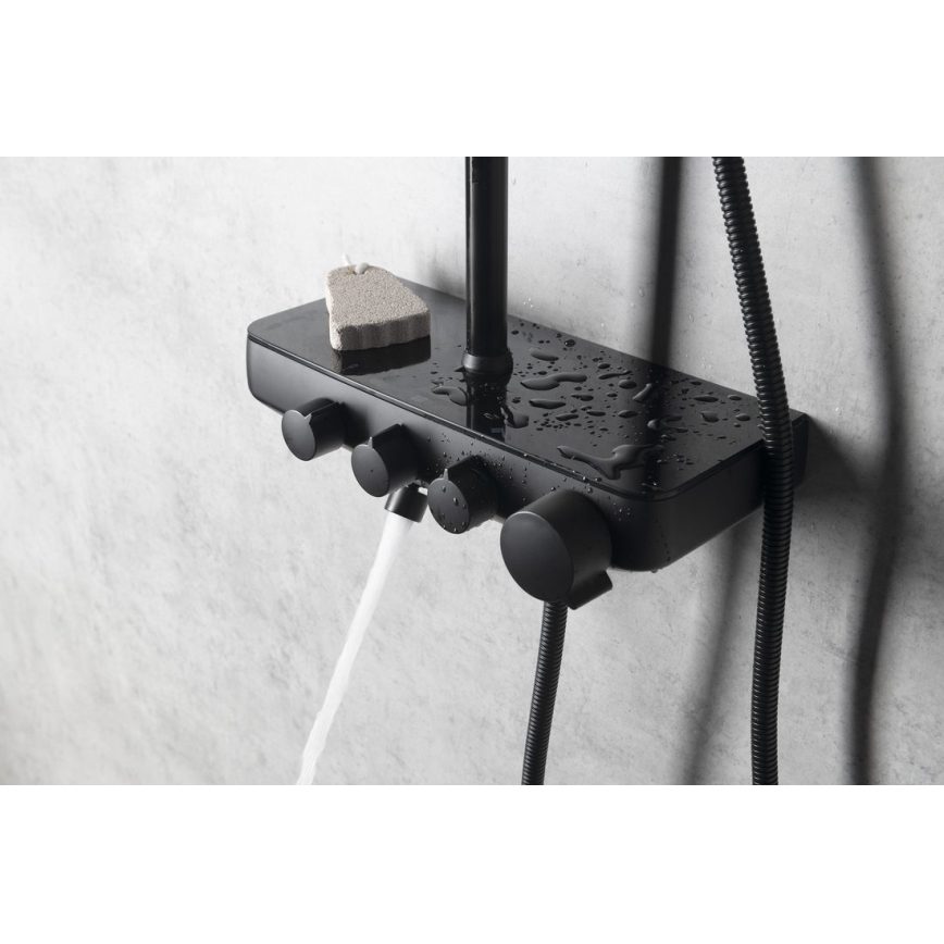 Aqualine - Colonne de douche avec robinet et mini robinet supplémentaire FARRAO mat noir