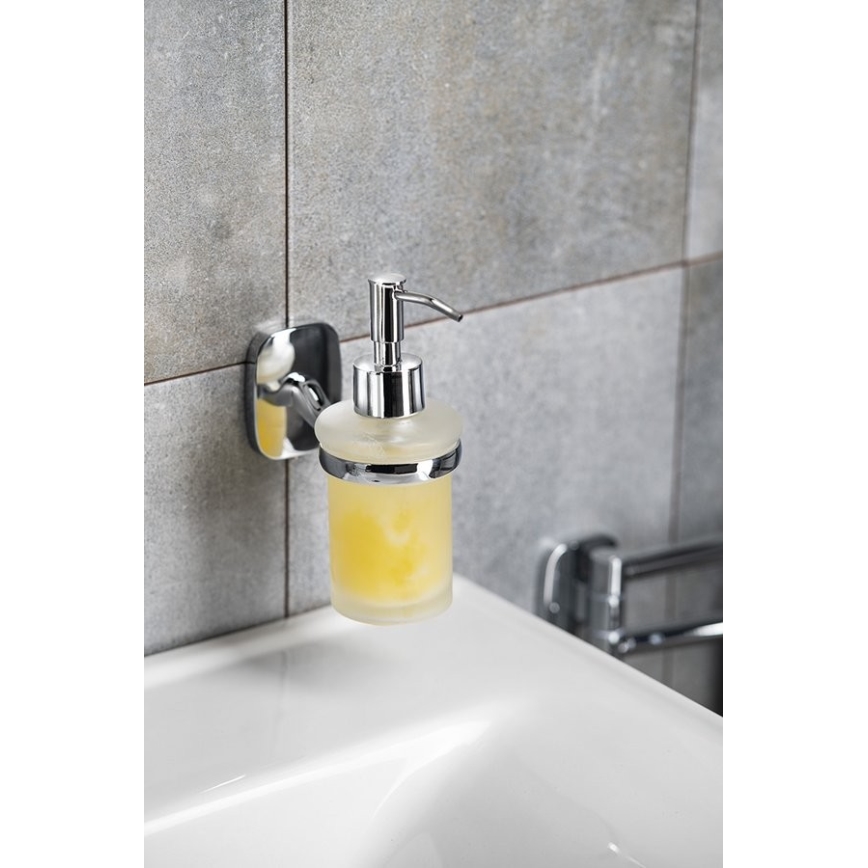 Aqualine - Distributeur mural de savon RUMBA 160 mm blanc de lait verre/chrome brillant