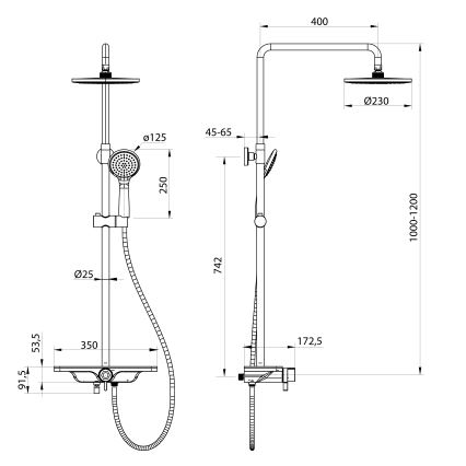 Aqualine - Ensemble de douche avec mitigeur ARONA noir mat
