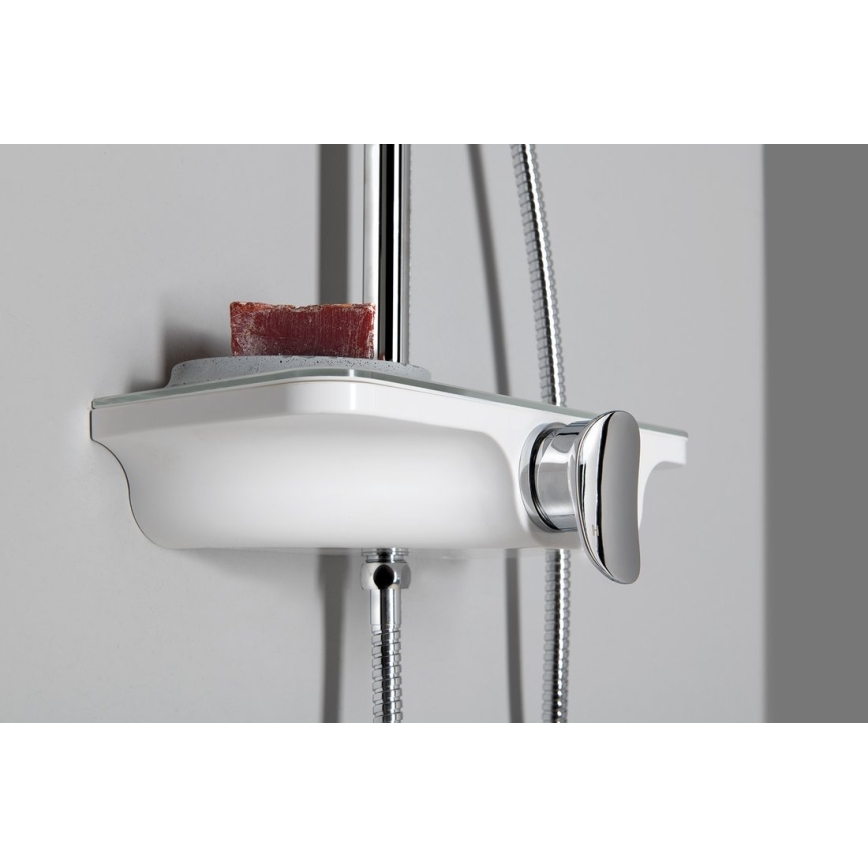 Aqualine - Ensemble de douche avec mitigeur, chrome brillant/blanc
