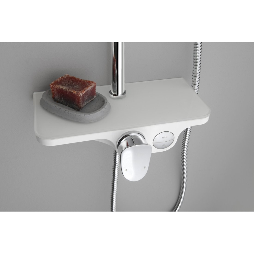 Aqualine - Ensemble de douche avec mitigeur, chrome brillant/blanc
