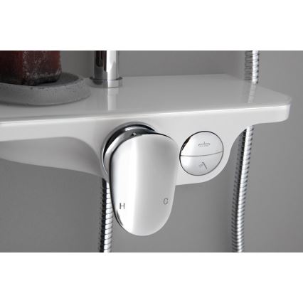 Aqualine - Ensemble de douche avec mitigeur, chrome brillant/blanc