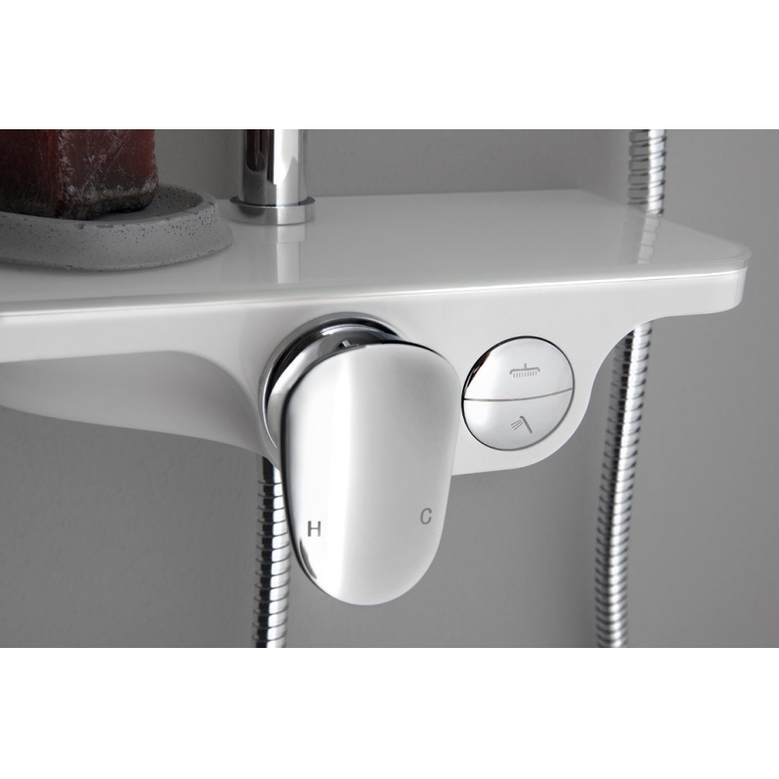 Aqualine - Ensemble de douche avec mitigeur, chrome brillant/blanc