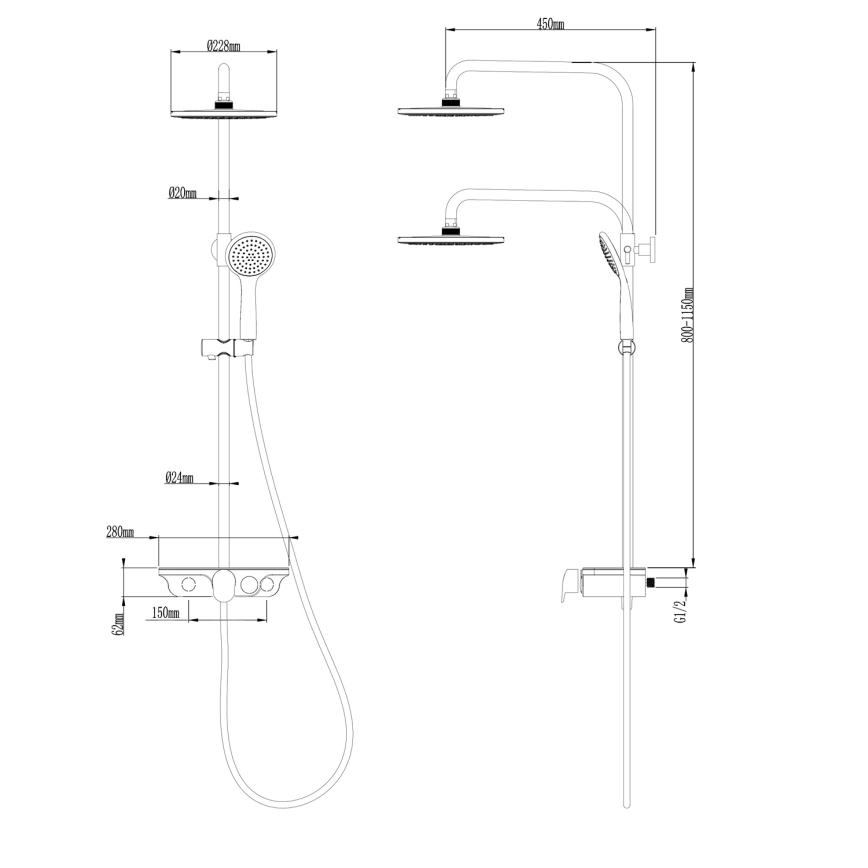 Aqualine - Ensemble de douche avec mitigeur, chrome brillant/blanc