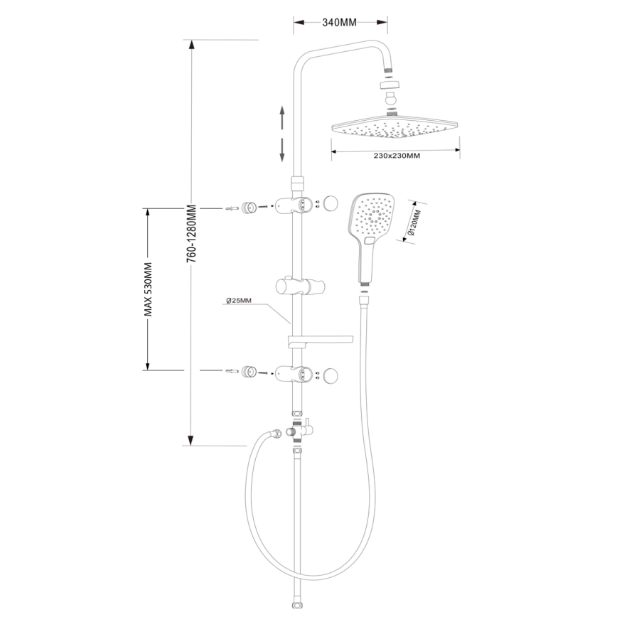 Aqualine - Ensemble de douche KERA chromé brillant