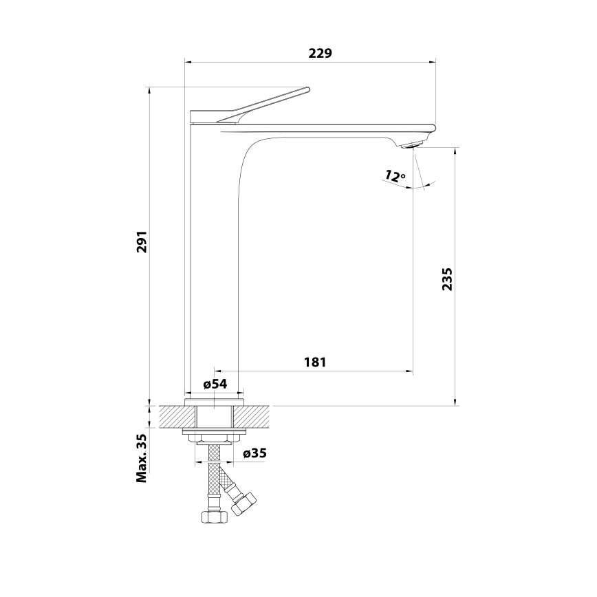Aqualine - Mitigeur pour lavabo BOLERO 29 cm chrome brillant