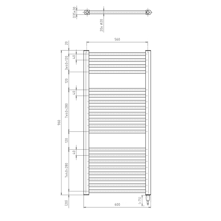 Aqualine - Radiateur électrique de salle de bains DIRECT-E 400 W 96 x 60 cm noir mat