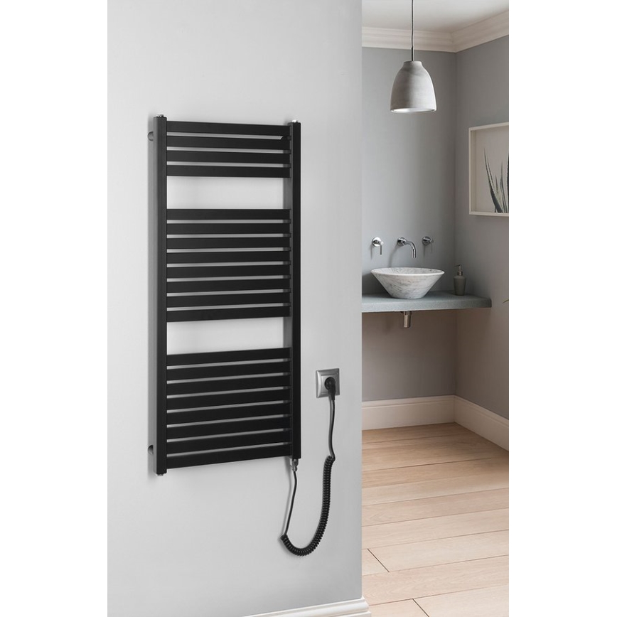 Aqualine - Radiateur électrique de salle de bains TONDI-E 300W/230V 97 cm noir mat droit