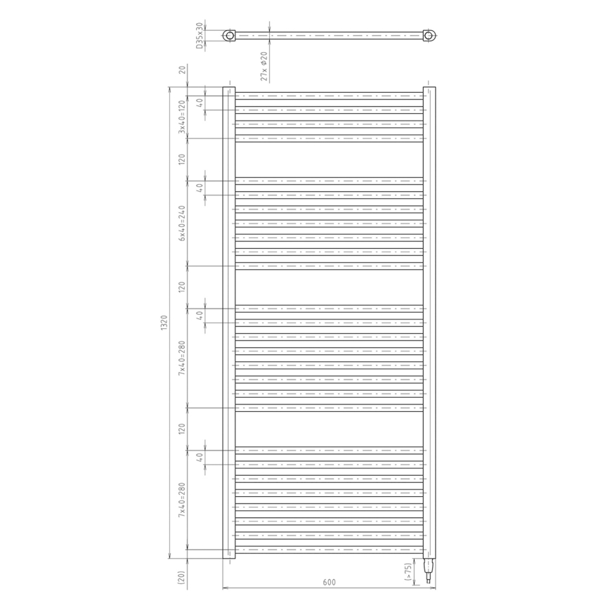 Aqualine - Radiateur électrique pour salle de bains DIRECT-E 600 W 132 x 60 cm noir mat