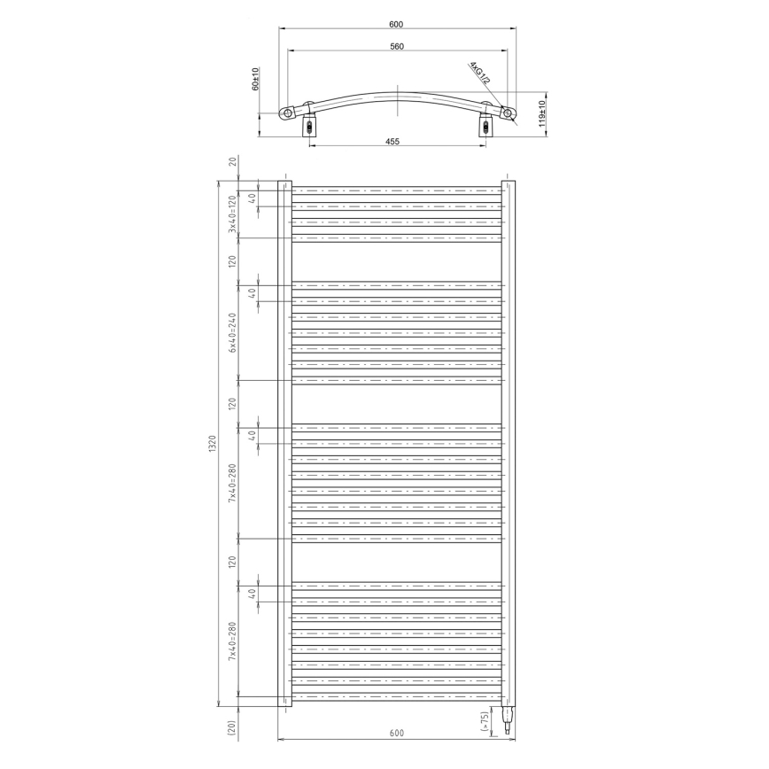 Aqualine - Radiateur électrique pour salle de bains ORBIT-E 600W 132x60 cm blanc, rond