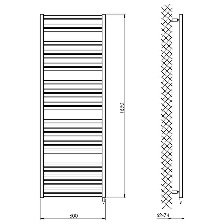 Aqualine - Radiateur électrique pour salle de bains TONDI-E 800 W, 169 x 60 cm, blanc