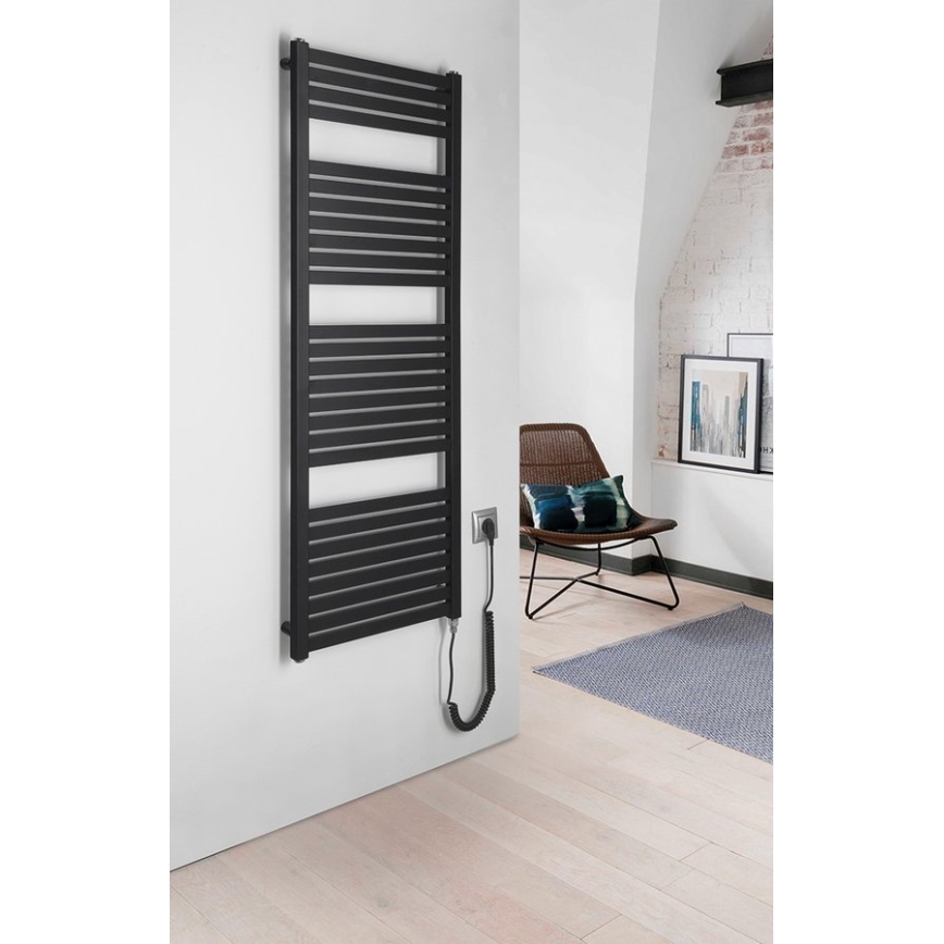 Aqualine - Sèche-serviettes électrique TONDI-E 500 W 133 x 45 cm noir mat